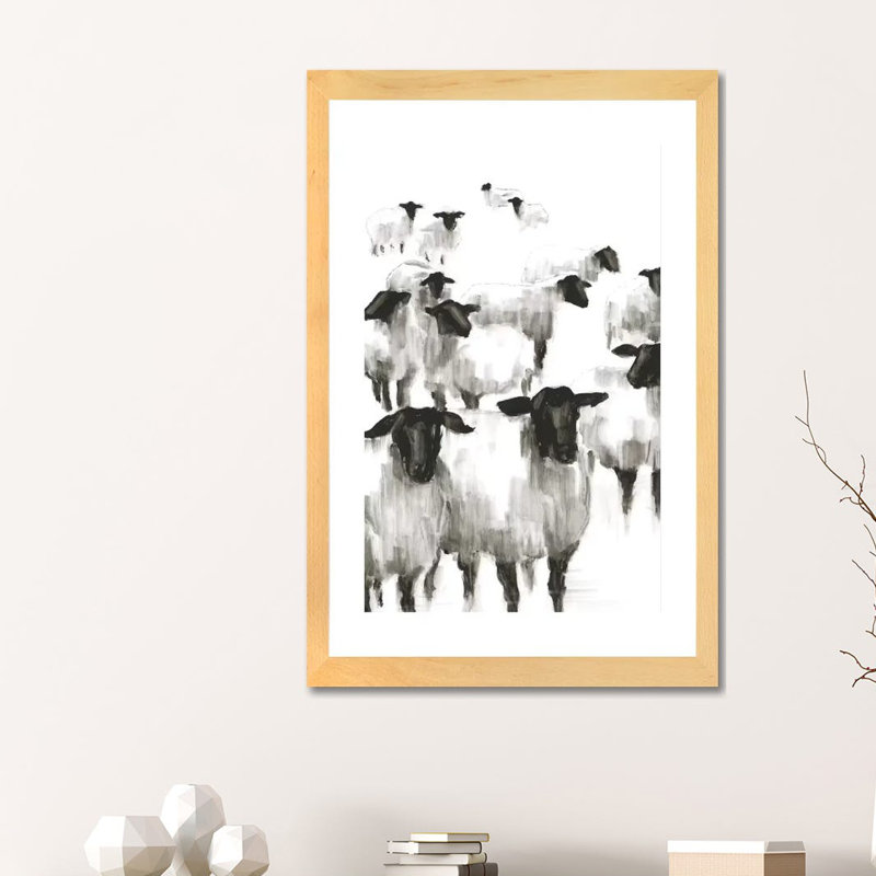 Print, H 32 po x l 24 po x P 1 po, Toile avec cadre en bois beige, Blanc
