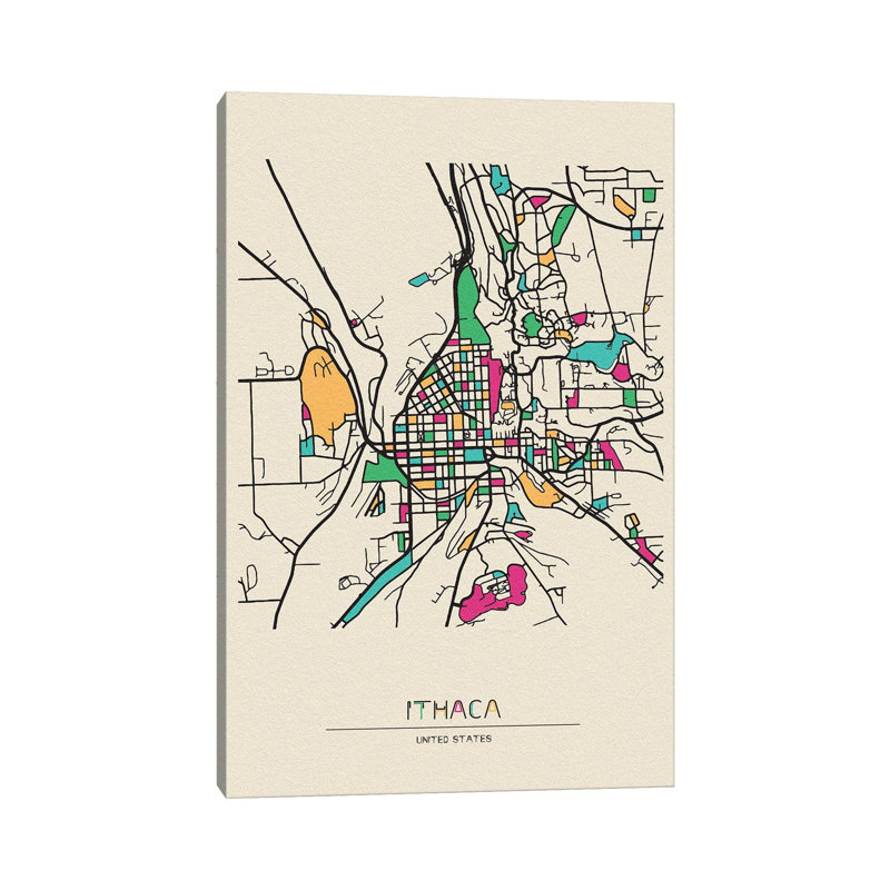 Ithaca, New York Map by Ayse Deniz Akerman - Wrapped Canvas Gallery-Wrapped Canvas Giclée, 20.32 cm H x 30.48 cm W