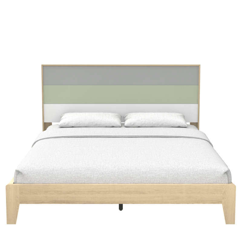 Allyannah Levison Platform Bed With Headboard, Queen, Oslo Oak/Cool Gray/Sage Green/White
