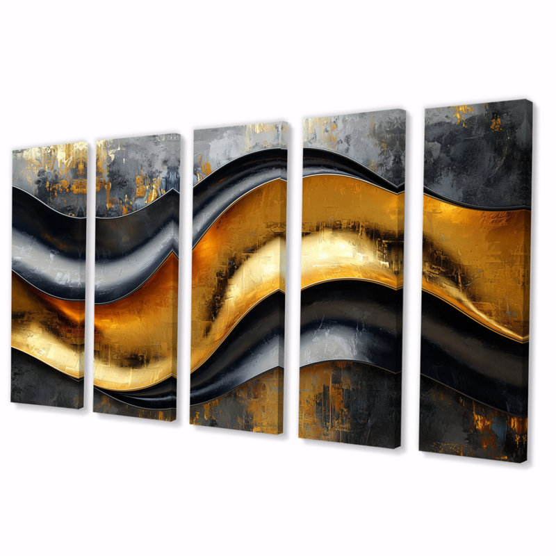 «Geometric Cooper Waves II», art mural abstrait en spirale, décoration murale moderne, H 28 po x l 60 po, 5