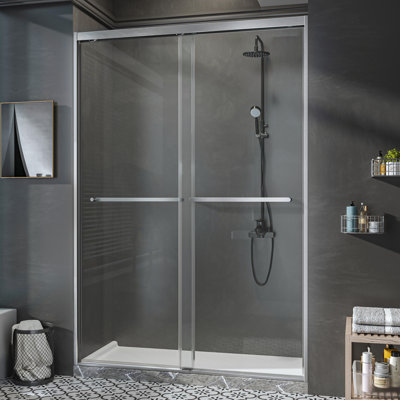 Porte de douche coulissante double semi-sans cadre l 44 à 48 po x H 76 po avec verre trempé transparent de 5/16 po (8 mm)