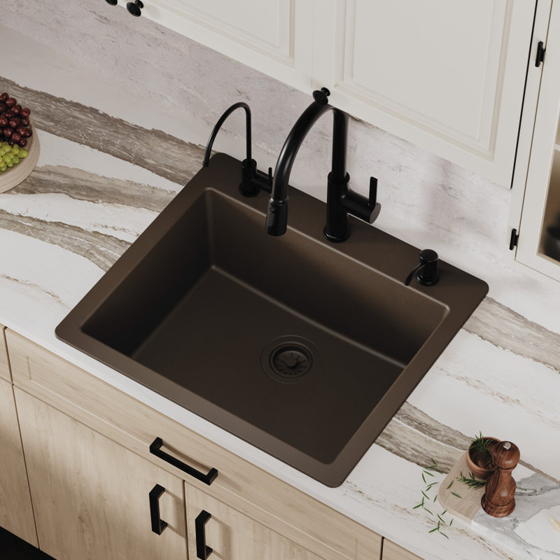 Karran Quartz 25'' X 22'' Single Bowl Drop-in Kitchen Sink, Brown