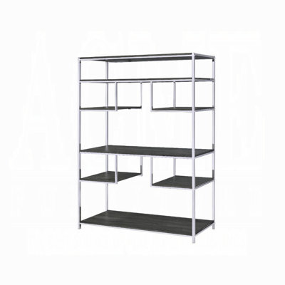 Rustic Grey Oak And Chrome 8-Shelf Bookshelf