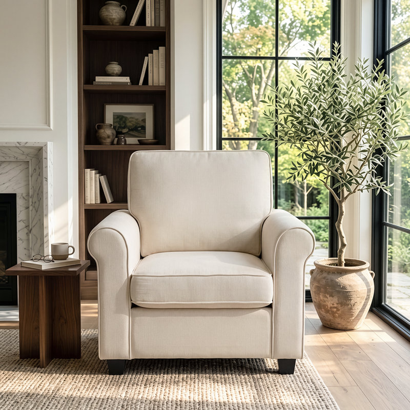 Chaise à accoudoirs roulés 37 po, Beige