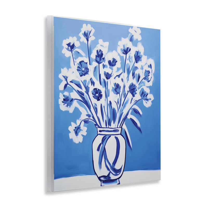Plaque murale bleue et blanche à fleurs contrastantes, design par lettré et doublé