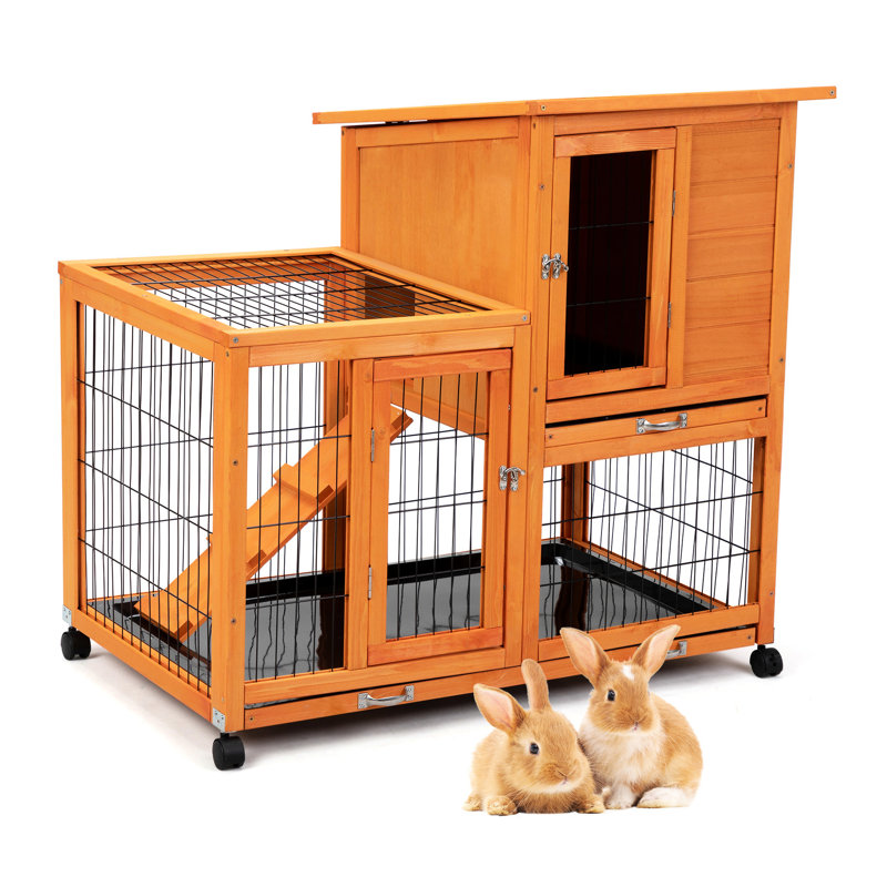 Spacieux animal de compagnie pour les lapins - Toit pour petits animaux de compagnie sur toit imperméable et roulant avec cage de lapin amovible