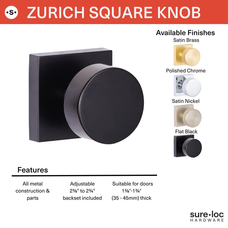 Faux bouton carré Zurich, Noir mat