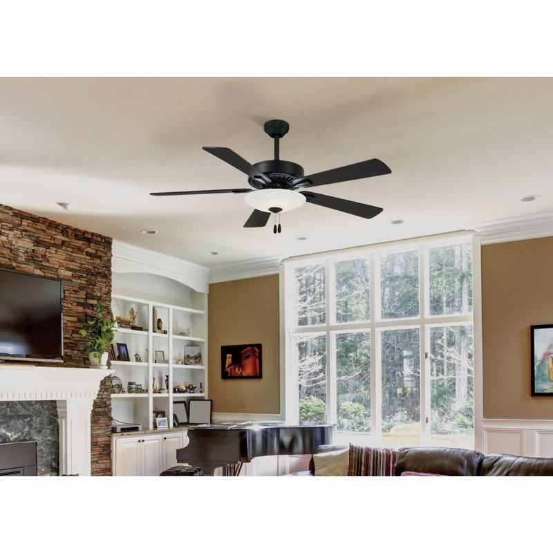 Ventilateur de plafond standard à 5 pales 52 po DEL avec chaîne de traction et ensemble d'éclairage inclus, Charbon