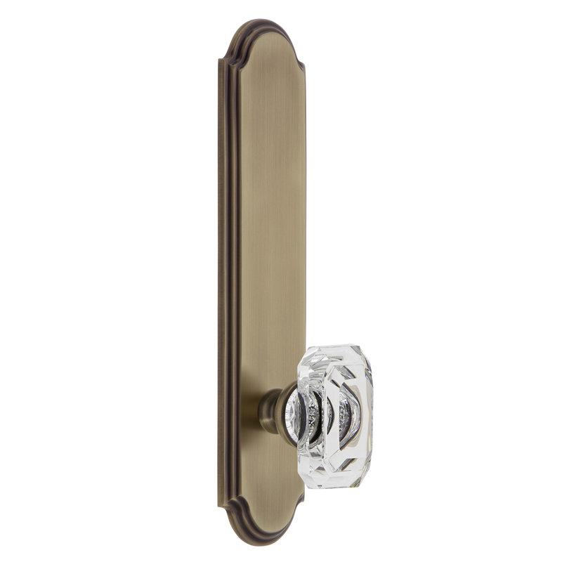 Poignée de porte en cristal transparent Grandeur Arc, Laiton rétro, 2-3/8 po, Gaucher