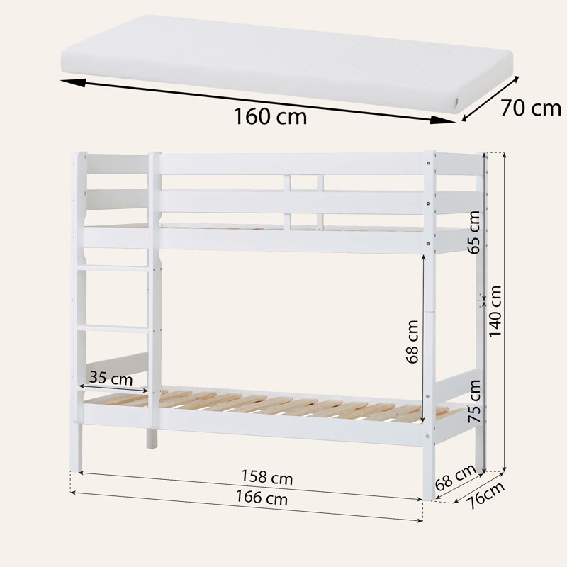 ECO Comfort Bunk Bed, White, European Toddler (70 x 160 cm)