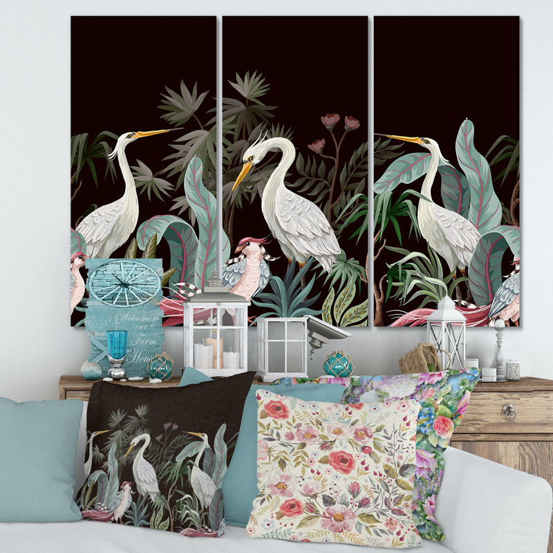 Chinoiserie avec oiseaux et pivoines III - impression de 3 pièces