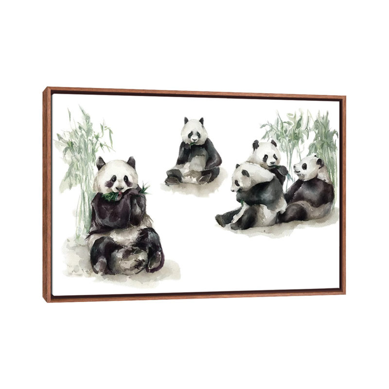 Pandas, Toile classique avec cadre brun, H 18 po x l 26 po x P 1,5 po