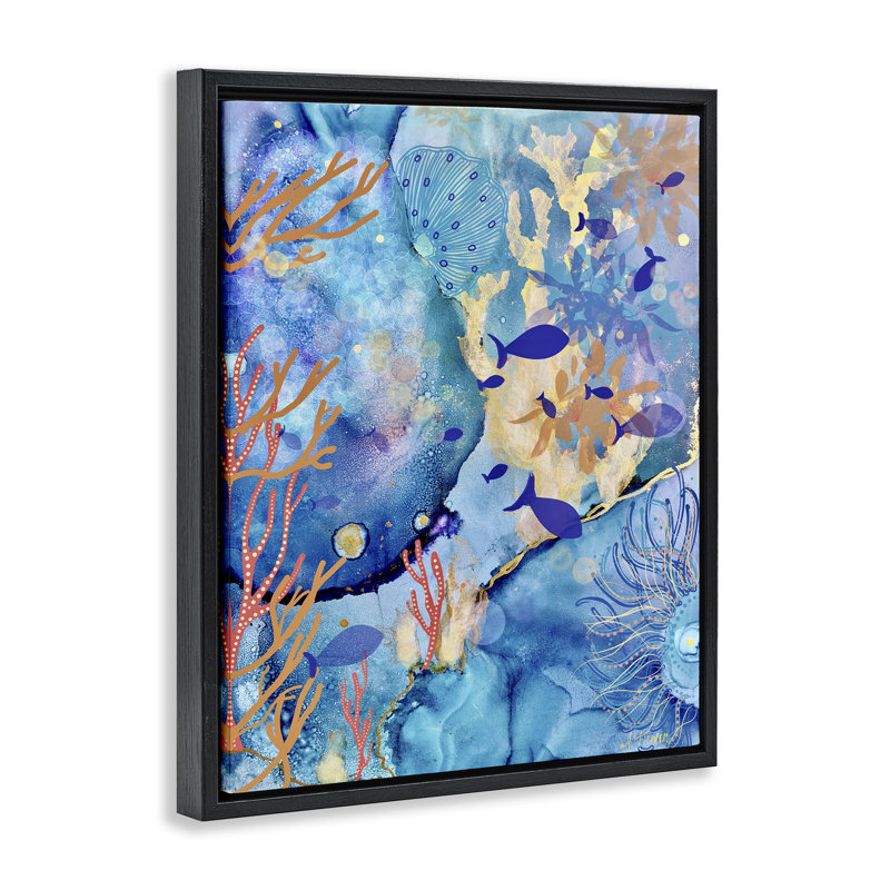 Cadre flottant Coral & Sea Life, par Amy Tieman, H 31 po x l 25 po, Cadre flottant noir de jais