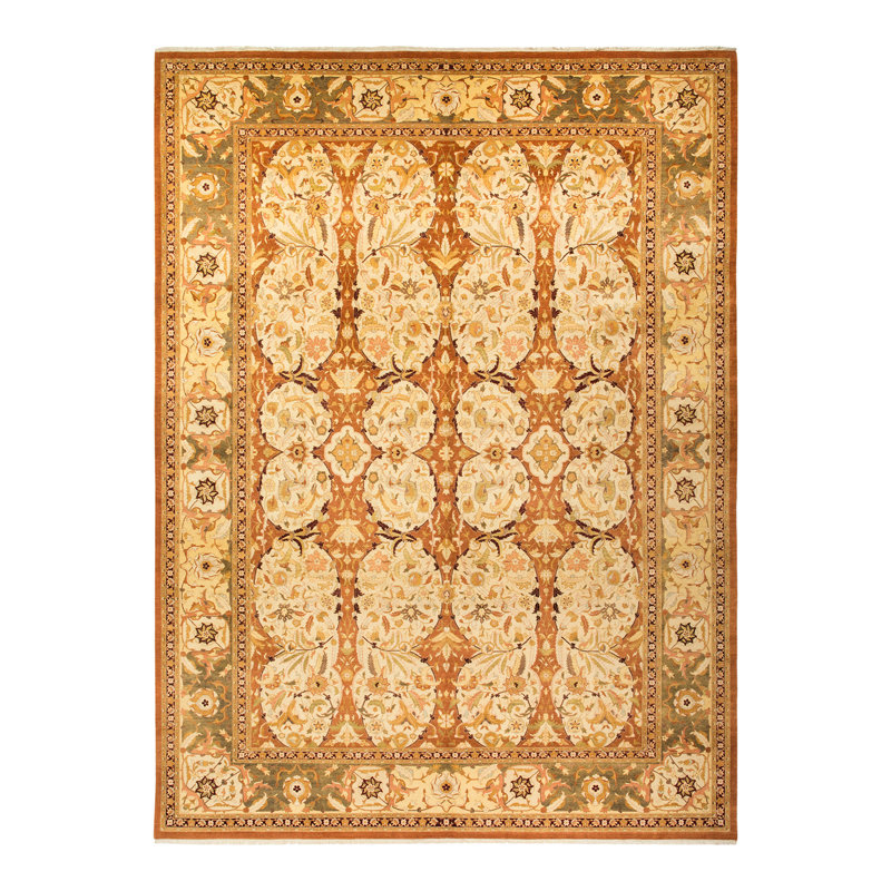 Tapis orange en laine noué à la main de conception unique nouvel âge 10 pi 3 po x 13 pi 10 po Keenan