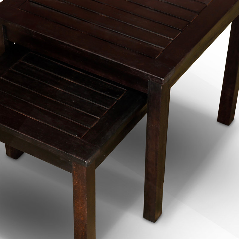 Ensemble de 2 tables gigognes en eucalyptus, espresso, durables et élégantes pour l'extérieur, peu encombrantes et polyvalentes