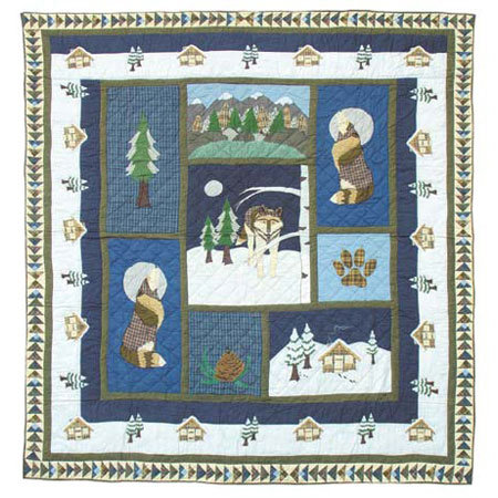 Wolf Rustic Cotton Animal Print Quilt, Full / Queen