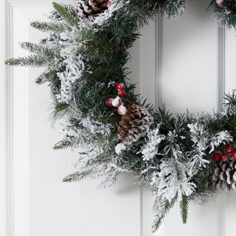 Flocked Christmas Wreath with LED Lights