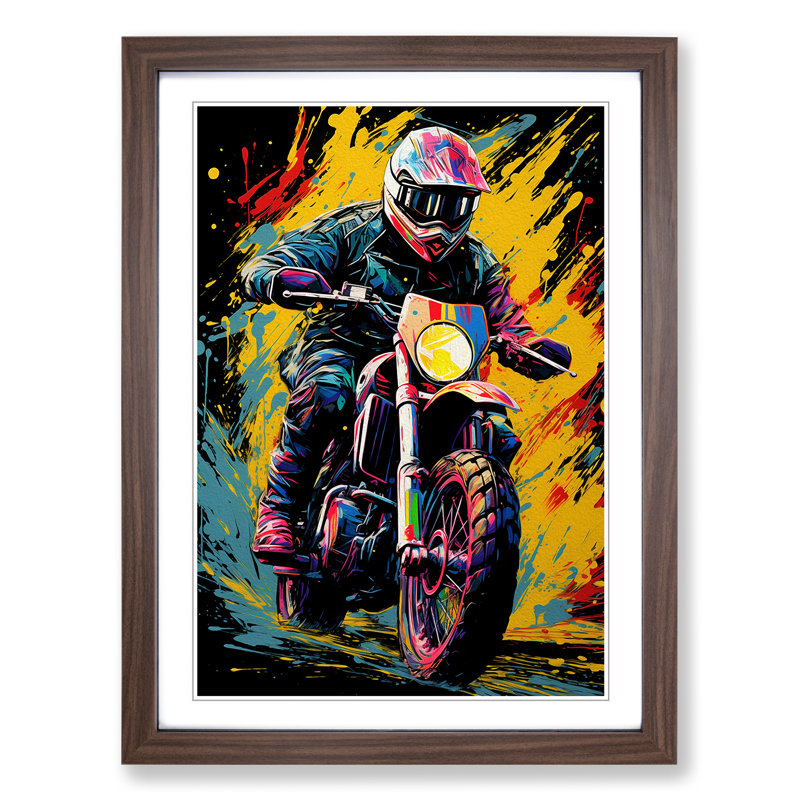 Motorbike Colour Field - Single Picture Frame Print on Wood, Walnut Framed, 46cm H x 34cm W x 2cm D