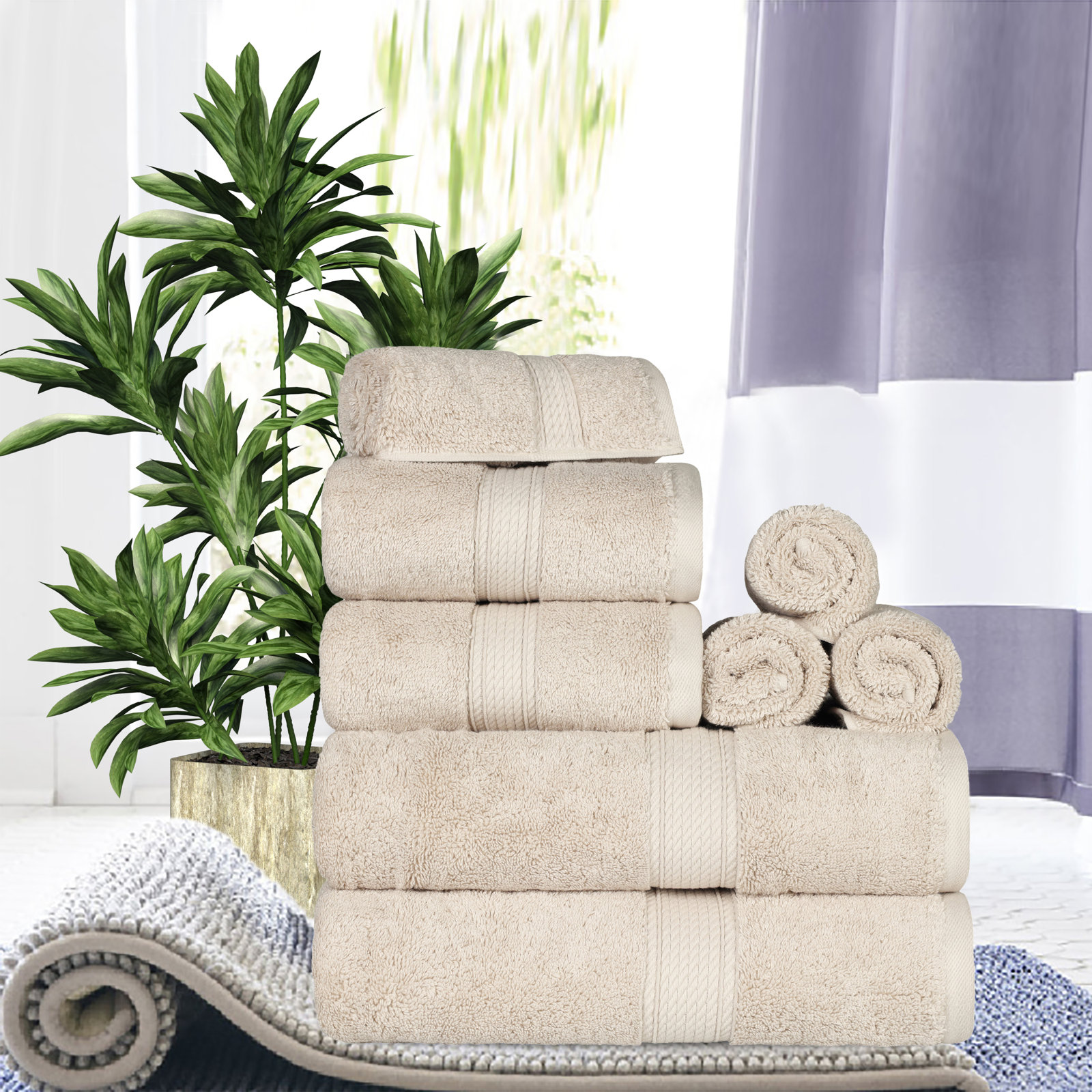 Renata 8-Piece Egyptian Cotton Towel Set, Cream