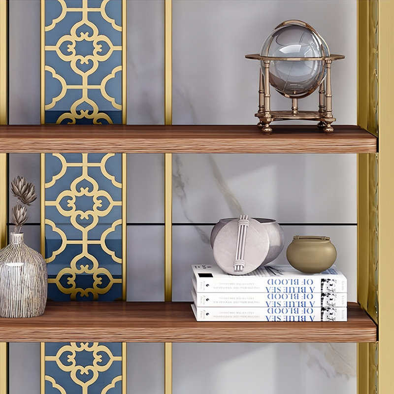 Luxurious and fashionable bookcase, (4 Shelves) 78.7"H x 53.1"W x 13.7"D, Gold/Brown