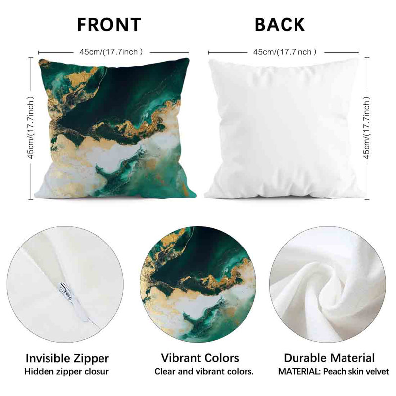 4 housses de coussin décoratives à motif de marbre vert
