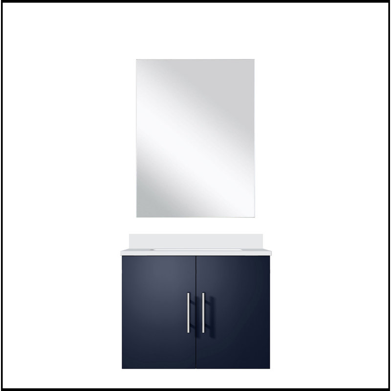 Meuble-lavabo simple 24 po X P 22 po P, comptoir en quartz blanc et Miroir, Gris foncé