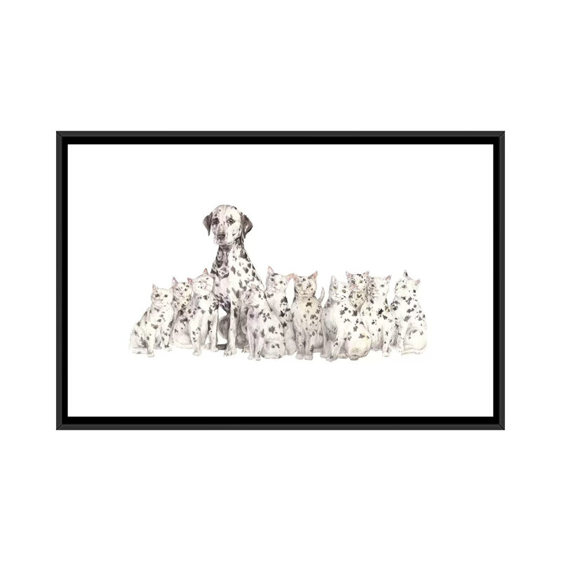 «Dalmatian and Printcats», impression sur toile, H 18 po x l 26 po x P 1,5 po, Toile avec cadre noir, Pas de tapis