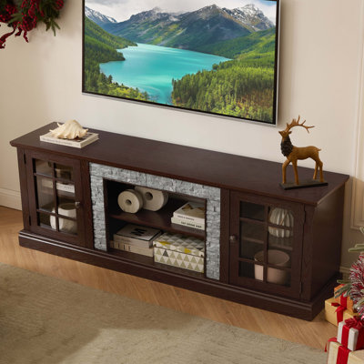 70" Modern TV Stand with 2-Door Storage, Faux Stone Media Console Cabinet, Large Entertainment Center for Living Room