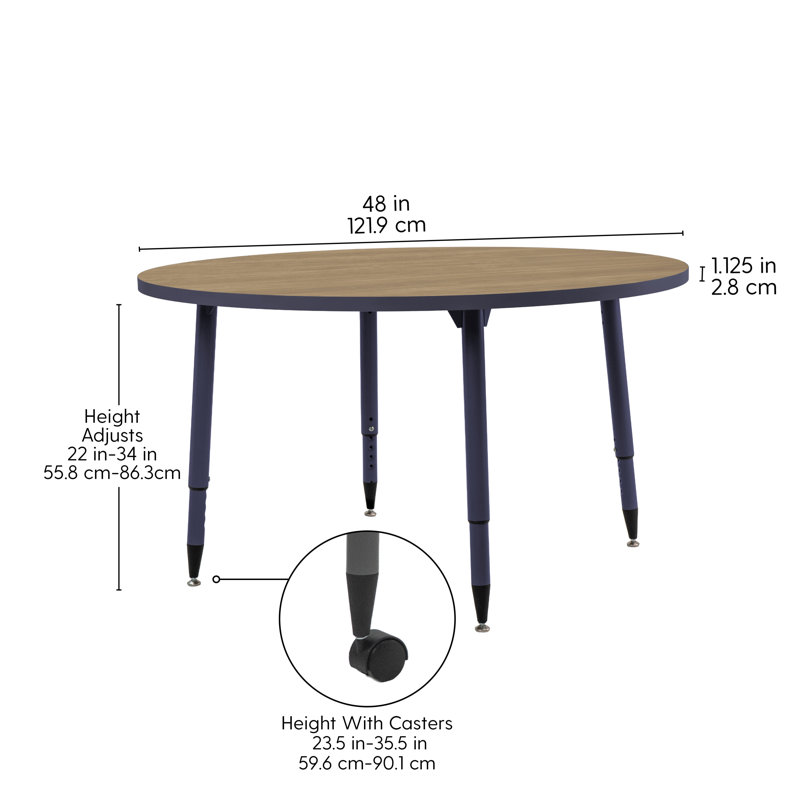 Table d'activités thermofusionnée avec pieds fuselés réglables Adapte, 48" x 30", Navy/Pasadena Oak