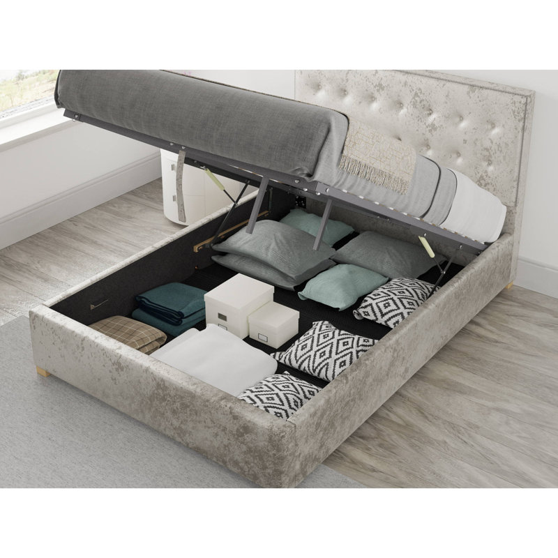 Abarca Upholstered Ottoman Storage Bed, Double (4'6), Silver