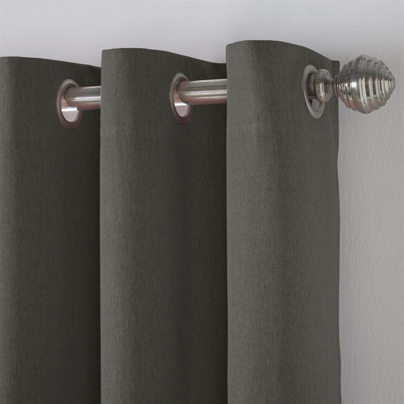 Bechard Blackout Linen Look Ring Top Curtains, 228cm Width x 228cm Drop, Charcoal