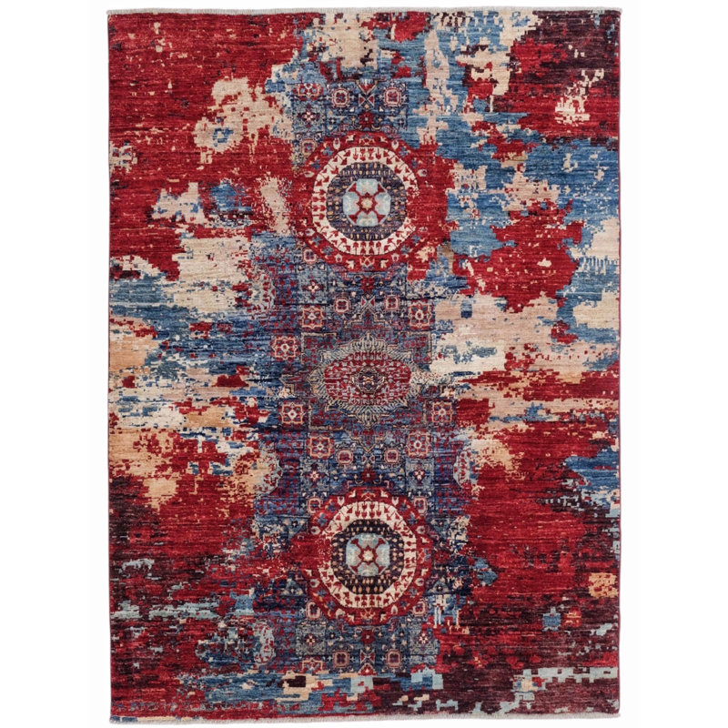 High-Quality Hand-Knotted Navy And Red Area Rug