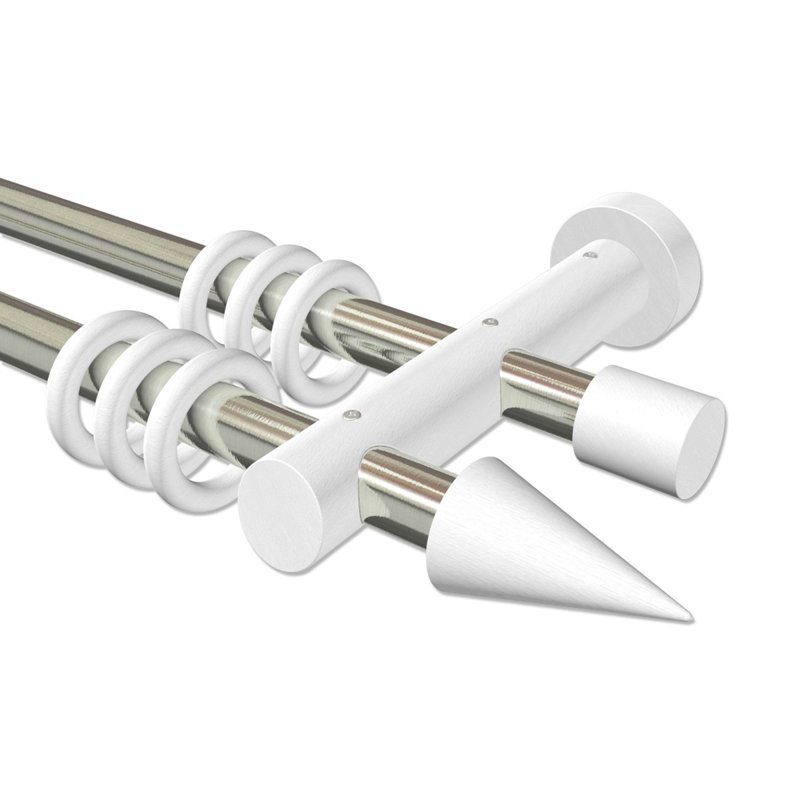 Trion Double Curtain Pole, 5cm H x 200cm W x 18cm D, Stainless Steel/White Lacquered