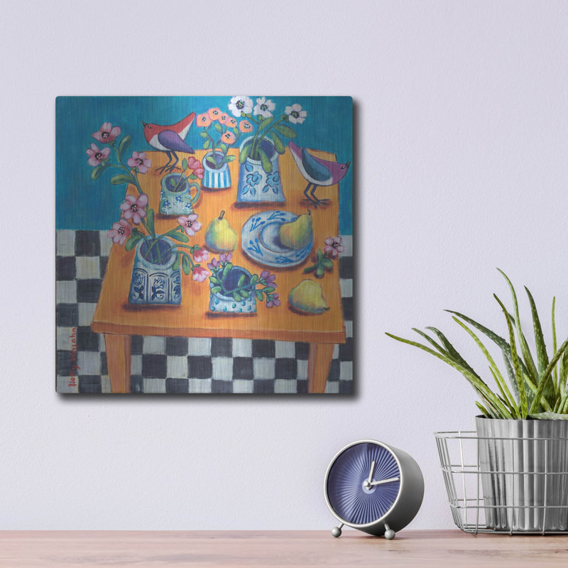 «This Table Has The Blues» par Holly Wojhan, art mural en métal, H 12 po x l 12 po