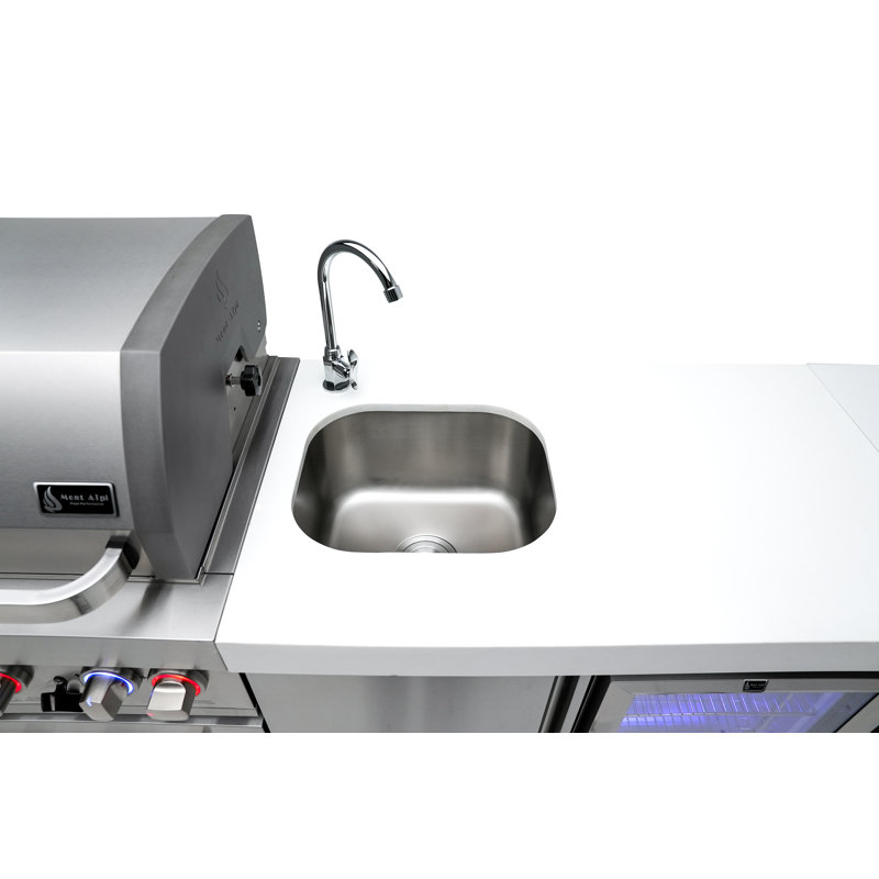 Mont Alpi 6-Burner Stainless Steel Outdoor Kitchen Island BBQ Gas Grill + Beverage Center