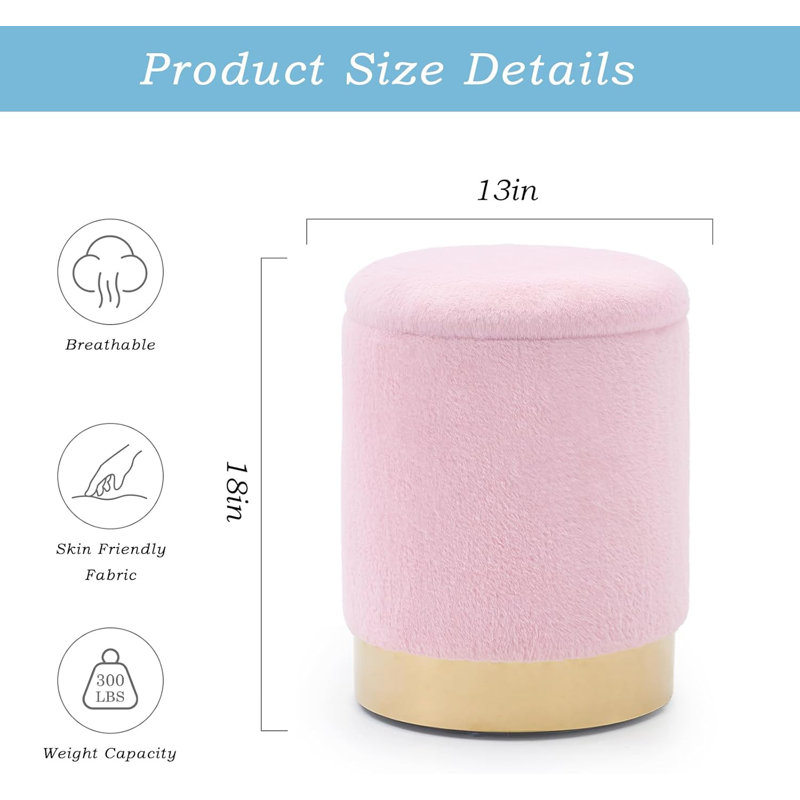 Repose-pieds rond en velours avec rangement, Rose