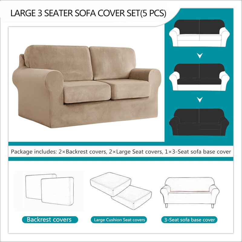 Sofa Cover With Separate Seat Cushions And Backrests Stretch Velvet Sofa Slipcover Couch Covers Furniture Protector Split Combined (Large 3-Seat Set 5 PCS)