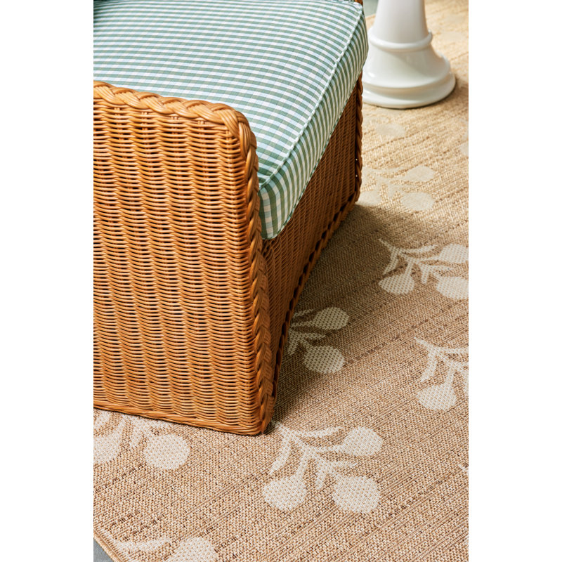 Saybrook Floral Power Loom Polypropylene Plastic Indoor / Outdoor Area Rug in Beige/Brown, Rectangle 5'3" x 7'