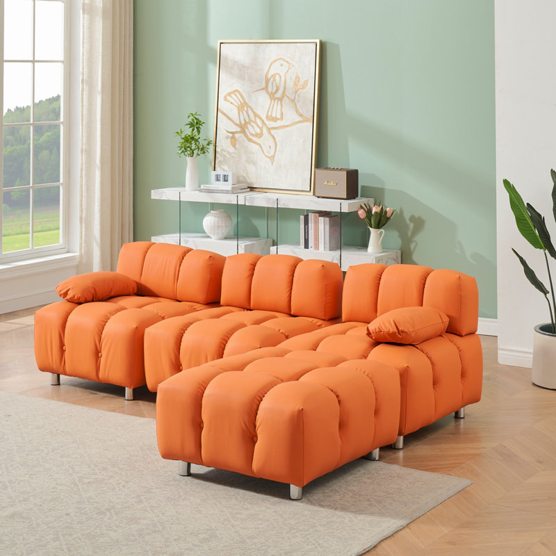 90,60 pouces Technologie Canapé en tissu Canapé modulaire Canapé convertible Canapé moderne, Orange