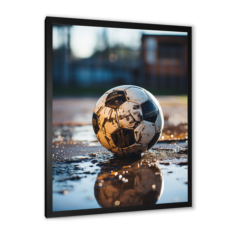 Klothildis soccer ball of shadows II sur toile, H 20 po x l 12 po x P 1 po, Cadre photo noir