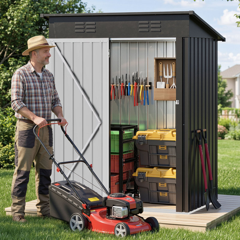 4.6' W X 2.5' D X 6'H Galvanized Steel Storage Shed, Gray