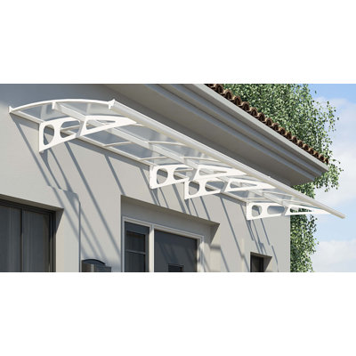 Palram - Canopia Bordeaux 7' x 5' Polycarbonate Galvanized Steel Clear Convex Stationary Door and Window Awning White/Diffused