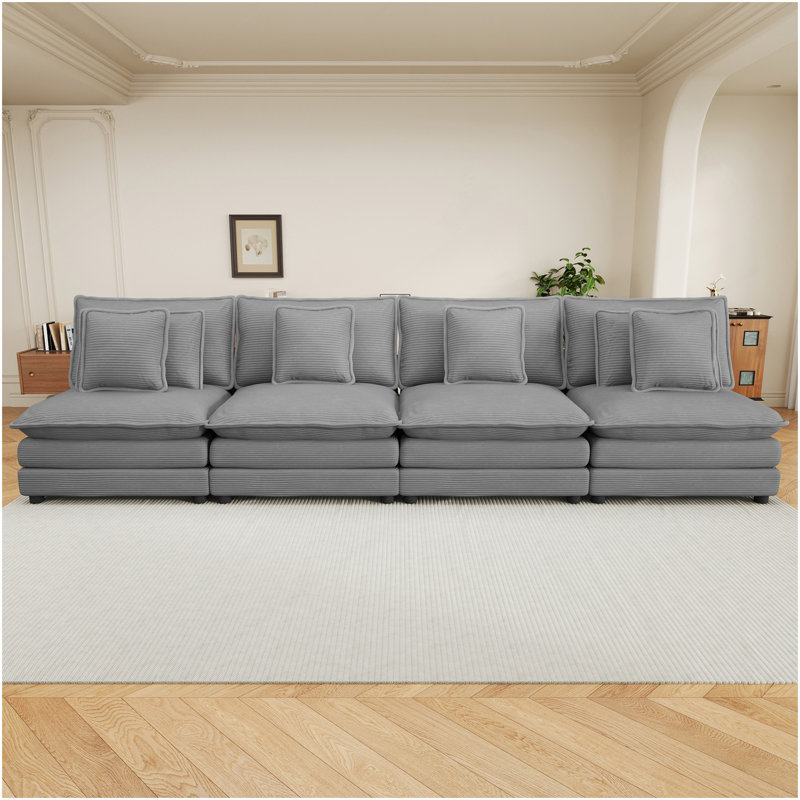 Canapé modulaire 141,6 po avec quatre coussins pour le salon, gris foncé, Gris foncé