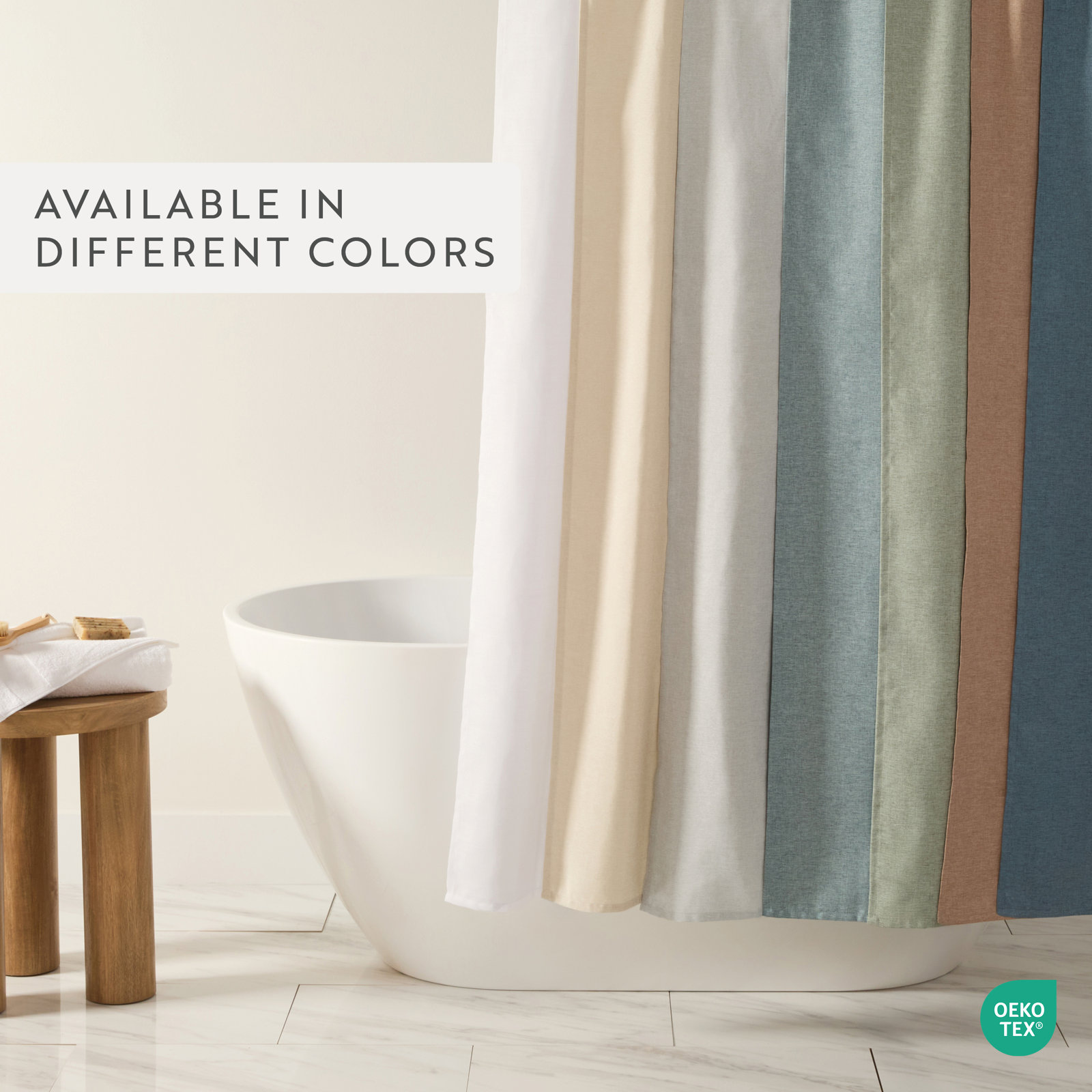 Linen-Look Textured Woven Shower Curtain, Navy