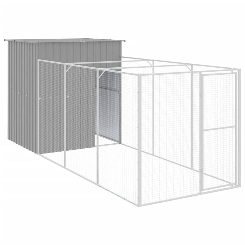 Niche pour chien en métal, H 71,3 po x l 65 po x P 179,1 po, Gris clair