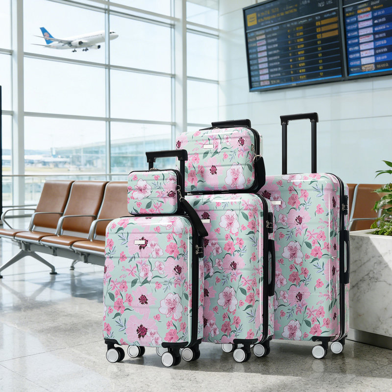 Ensembles de bagages Nouveau modèle PC 5 pièces, Green & Pink Flower