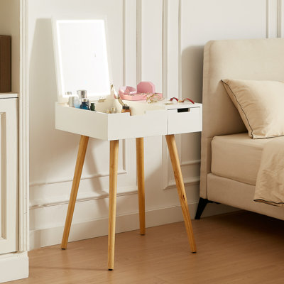 Small Makeup Vanity Table, Dresser Desk with 2 Drawers, Flip Top Mirror Organizer, Makeup Dressing Table for Bedroom, Dressing Room