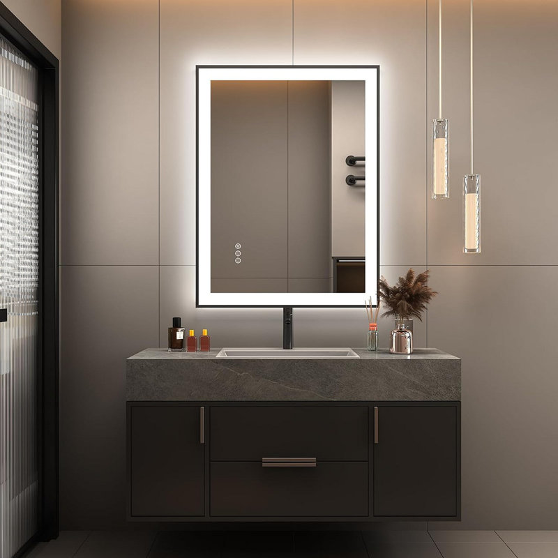 LED Bathroom Mirror 28 X 20 Inches With Front And Backlit,Anti-Fog,3 Colors And Dimmable Light,Tempered Glass, 28" H x 20" W