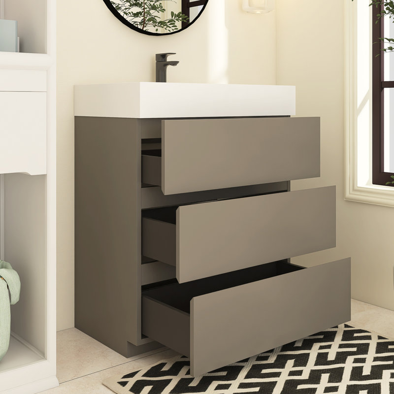 Meuble-lavabo simple Reniel, Gris, Blanc, 30"
