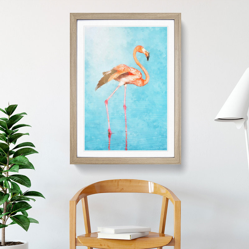 Flamingo Bird - Picture Frame Painting Print, Oak Framed, 87cm H x 62cm W x 2cm D